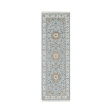 Load image into Gallery viewer, 2&#39;8&quot;x8&#39;4&quot; Beau Blue, Nain with Large Center Medallion, 250 KPSI, Wool and Silk, Hand Knotted, Runner, Oriental Rug FWR545280