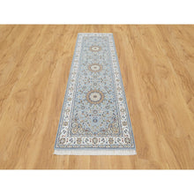 Load image into Gallery viewer, 2&#39;8&quot;x8&#39;4&quot; Beau Blue, Nain with Large Center Medallion, 250 KPSI, Wool and Silk, Hand Knotted, Runner, Oriental Rug FWR545280