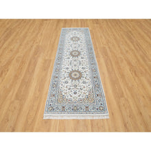 Load image into Gallery viewer, 2&#39;8&quot;x8&#39;3&quot; Stone White, Hand Knotted, 250 KPSI, Nain with Center Medallion, Wool and Silk, Runner, Oriental Rug FWR545286