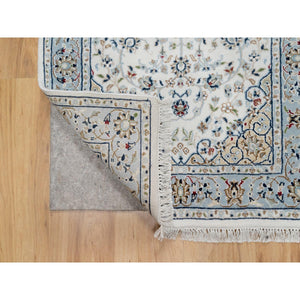 2'8"x8'3" Stone White, Hand Knotted, 250 KPSI, Nain with Center Medallion, Wool and Silk, Runner, Oriental Rug FWR545286