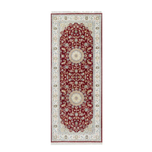 Load image into Gallery viewer, 2&#39;8&quot;x6&#39;8&quot; Rosewood Red, Wool and Silk, Nain with Center Medallion Flower Design, Hand Knotted, 250 KPSI, Oriental Rug FWR545292