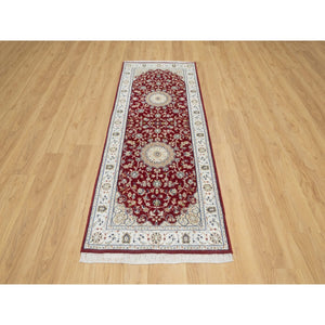 2'8"x6'8" Rosewood Red, Wool and Silk, Nain with Center Medallion Flower Design, Hand Knotted, 250 KPSI, Oriental Rug FWR545292