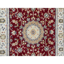 Load image into Gallery viewer, 2&#39;8&quot;x6&#39;8&quot; Rosewood Red, Wool and Silk, Nain with Center Medallion Flower Design, Hand Knotted, 250 KPSI, Oriental Rug FWR545292