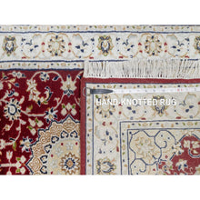 Load image into Gallery viewer, 2&#39;8&quot;x6&#39;8&quot; Rosewood Red, Wool and Silk, Nain with Center Medallion Flower Design, Hand Knotted, 250 KPSI, Oriental Rug FWR545292