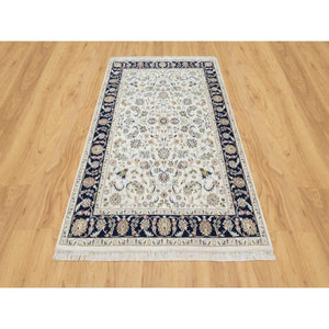 4'2"x6'2" Rice White, Nain All Over Flower Design, 250 KPSI, Wool and Silk, Hand Knotted, Oriental Rug FWR545310