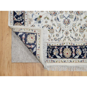 4'2"x6'2" Rice White, Nain All Over Flower Design, 250 KPSI, Wool and Silk, Hand Knotted, Oriental Rug FWR545310