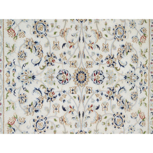 4'2"x6'2" Rice White, Nain All Over Flower Design, 250 KPSI, Wool and Silk, Hand Knotted, Oriental Rug FWR545310