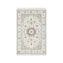 Load image into Gallery viewer, 2&#39;9&quot;x4&#39;1&quot; Polar Bear White, Nain with Large Medallion Design, 250 KPSI, Wool and Silk, Hand Knotted, Oriental Rug FWR545316