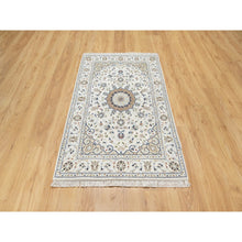 Load image into Gallery viewer, 2&#39;9&quot;x4&#39;1&quot; Polar Bear White, Nain with Large Medallion Design, 250 KPSI, Wool and Silk, Hand Knotted, Oriental Rug FWR545316