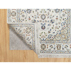 2'9"x4'1" Polar Bear White, Nain with Large Medallion Design, 250 KPSI, Wool and Silk, Hand Knotted, Oriental Rug FWR545316