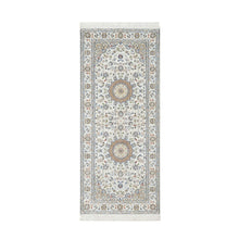 Load image into Gallery viewer, 2&#39;7&quot;x6&#39;1&quot; Spring White, 250 KPSI, Hand Knotted, Nain with Center Motif Flower Design, Wool and Silk, Runner, Oriental Rug FWR545352