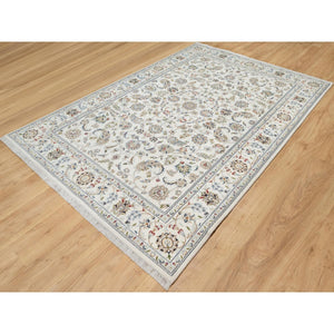 6'x9' Isabelline White, Wool and Silk, Hand Knotted, Nain All Over Floral Design, 250 KPSI, Oriental Rug FWR545382