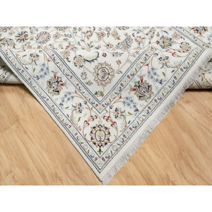 6'x9' Isabelline White, Wool and Silk, Hand Knotted, Nain All Over Floral Design, 250 KPSI, Oriental Rug FWR545382