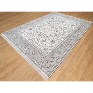 8'7"x12' Rice White, 250 KPSI, Nain All Over Flower Design, Wool and Silk, Hand Knotted, Oriental Rug FWR545388