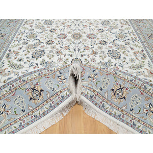 8'7"x12' Rice White, 250 KPSI, Nain All Over Flower Design, Wool and Silk, Hand Knotted, Oriental Rug FWR545388