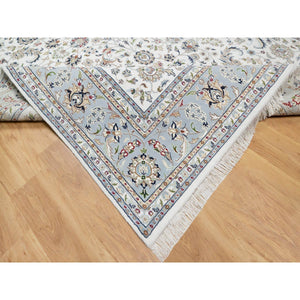 8'7"x12' Rice White, 250 KPSI, Nain All Over Flower Design, Wool and Silk, Hand Knotted, Oriental Rug FWR545388