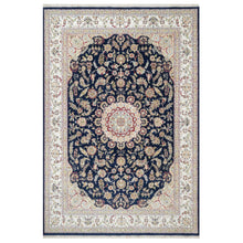 Load image into Gallery viewer, 9&#39;8&quot;x14&#39;2&quot; Vulcan Blue, Hand Knotted, Nain with Center Medallion Flower Design, 250 KPSI, Wool and Silk, Oriental Rug FWR545394