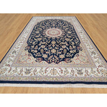 Load image into Gallery viewer, 9&#39;8&quot;x14&#39;2&quot; Vulcan Blue, Hand Knotted, Nain with Center Medallion Flower Design, 250 KPSI, Wool and Silk, Oriental Rug FWR545394