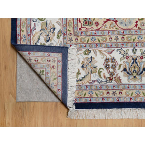 9'8"x14'2" Vulcan Blue, Hand Knotted, Nain with Center Medallion Flower Design, 250 KPSI, Wool and Silk, Oriental Rug FWR545394