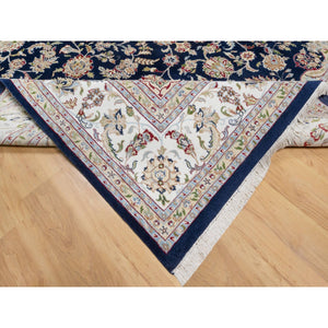 9'8"x14'2" Vulcan Blue, Hand Knotted, Nain with Center Medallion Flower Design, 250 KPSI, Wool and Silk, Oriental Rug FWR545394