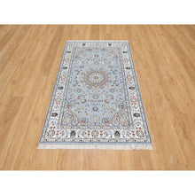 Load image into Gallery viewer, 3&#39;x5&#39;2&quot; Uranian Blue, 250 KPSI, Wool and Silk, Hand Knotted, Nain with Large Center Medallion, Oriental Rug FWR545424