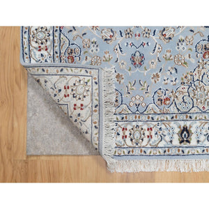 3'x5'2" Uranian Blue, 250 KPSI, Wool and Silk, Hand Knotted, Nain with Large Center Medallion, Oriental Rug FWR545424