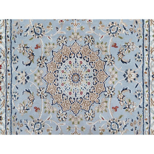 3'x5'2" Uranian Blue, 250 KPSI, Wool and Silk, Hand Knotted, Nain with Large Center Medallion, Oriental Rug FWR545424