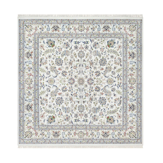 10'x10' Isabelline White, Wool and Silk, Hand Knotted, 250 KPSI, Nain All Over Floral Design, Square, Oriental Rug FWR545436