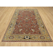 Load image into Gallery viewer, 6&#39;x9&#39;2&quot; Rubor Red and Old Gold, Plush and Lush All Wool, Hand Knotted, Vegetable Dyes Antiqued Fine Heriz Re-Creation All Over Design, Denser Weave, Oriental Rug FWR545472