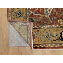 Load image into Gallery viewer, 6&#39;x9&#39;2&quot; Rubor Red and Old Gold, Plush and Lush All Wool, Hand Knotted, Vegetable Dyes Antiqued Fine Heriz Re-Creation All Over Design, Denser Weave, Oriental Rug FWR545472