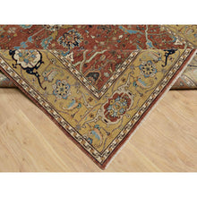 Load image into Gallery viewer, 6&#39;x9&#39;2&quot; Rubor Red and Old Gold, Plush and Lush All Wool, Hand Knotted, Vegetable Dyes Antiqued Fine Heriz Re-Creation All Over Design, Denser Weave, Oriental Rug FWR545472