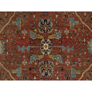 6'x9'2" Rubor Red and Old Gold, Plush and Lush All Wool, Hand Knotted, Vegetable Dyes Antiqued Fine Heriz Re-Creation All Over Design, Denser Weave, Oriental Rug FWR545472