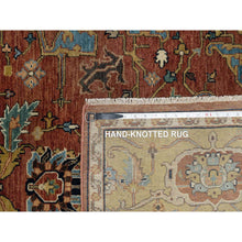 Load image into Gallery viewer, 6&#39;x9&#39;2&quot; Rubor Red and Old Gold, Plush and Lush All Wool, Hand Knotted, Vegetable Dyes Antiqued Fine Heriz Re-Creation All Over Design, Denser Weave, Oriental Rug FWR545472