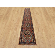 Load image into Gallery viewer, 2&#39;6&quot;x16&#39; Sequoia Red With Prussian Blue Border, Plush and Lush, Densely Woven Antiqued Fine Heriz Re-Creation, Hand Knotted Vegetable Dyes, 100% Wool, XL Runner Oriental Rug FWR545484