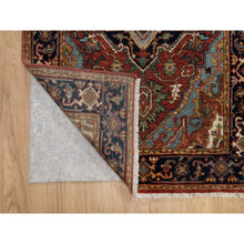 Load image into Gallery viewer, 2&#39;6&quot;x16&#39; Sequoia Red With Prussian Blue Border, Plush and Lush, Densely Woven Antiqued Fine Heriz Re-Creation, Hand Knotted Vegetable Dyes, 100% Wool, XL Runner Oriental Rug FWR545484