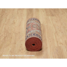 Load image into Gallery viewer, 2&#39;6&quot;x16&#39; Sequoia Red With Prussian Blue Border, Plush and Lush, Densely Woven Antiqued Fine Heriz Re-Creation, Hand Knotted Vegetable Dyes, 100% Wool, XL Runner Oriental Rug FWR545484