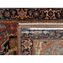 Load image into Gallery viewer, 2&#39;6&quot;x16&#39; Sequoia Red With Prussian Blue Border, Plush and Lush, Densely Woven Antiqued Fine Heriz Re-Creation, Hand Knotted Vegetable Dyes, 100% Wool, XL Runner Oriental Rug FWR545484