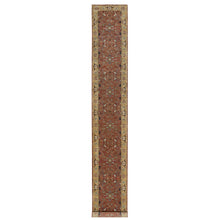 Load image into Gallery viewer, 2&#39;7&quot;x18&#39;2&quot; Currant Red With Satin Sheen Gold, Soft Pile Vibrant Wool, Vegetable Dyes and Denser Weave, Antiqued Fine Heriz Re-Creation, Hand Knotted, Oriental XL Runner Rug FWR545490