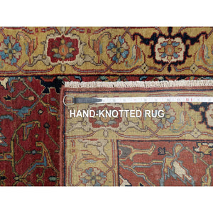 2'7"x18'2" Currant Red With Satin Sheen Gold, Soft Pile Vibrant Wool, Vegetable Dyes and Denser Weave, Antiqued Fine Heriz Re-Creation, Hand Knotted, Oriental XL Runner Rug FWR545490