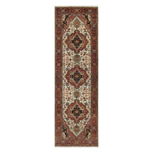 Load image into Gallery viewer, 2&#39;6&quot;x8&#39;1&quot; Papyrus White, 100% Wool, Antiqued Fine Heriz Re-Creation, Natural Dyes, Hand Knotted, Plush and Lush, Denser Weave, Runner, Oriental Rug FWR545508