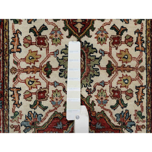 2'6"x8'1" Papyrus White, 100% Wool, Antiqued Fine Heriz Re-Creation, Natural Dyes, Hand Knotted, Plush and Lush, Denser Weave, Runner, Oriental Rug FWR545508