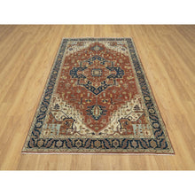 Load image into Gallery viewer, 5&#39;x7&#39;2&quot; Clay Red With Polo Blue Border, Hand Knotted, Vibrant Tribal Geometric Antiqued Fine Heriz Re-Creation Medallion Design, Soft Wool, Denser Weave, Oriental Rug FWR545514