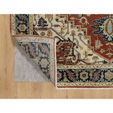 Load image into Gallery viewer, 5&#39;x7&#39;2&quot; Clay Red With Polo Blue Border, Hand Knotted, Vibrant Tribal Geometric Antiqued Fine Heriz Re-Creation Medallion Design, Soft Wool, Denser Weave, Oriental Rug FWR545514