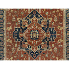 Load image into Gallery viewer, 5&#39;x7&#39;2&quot; Clay Red With Polo Blue Border, Hand Knotted, Vibrant Tribal Geometric Antiqued Fine Heriz Re-Creation Medallion Design, Soft Wool, Denser Weave, Oriental Rug FWR545514