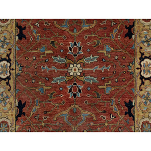 3'x5'1" Berry Red, Densely Woven Antiqued Hand Knotted Fine Heriz Re-Creation, All Over Pattern, Organic Wool, Natural Dyes Soft Pile, Oriental Rug FWR545532