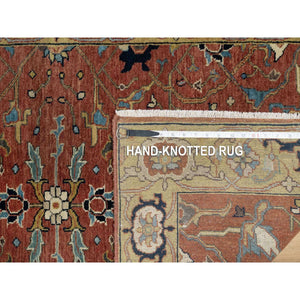 3'x5'1" Berry Red, Densely Woven Antiqued Hand Knotted Fine Heriz Re-Creation, All Over Pattern, Organic Wool, Natural Dyes Soft Pile, Oriental Rug FWR545532