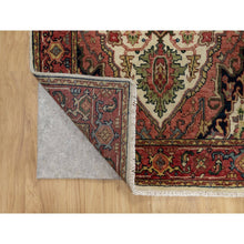 Load image into Gallery viewer, 2&#39;8&quot;x28&#39;1&quot; Eggnog White and Cherry Red, Antiqued Vegetable Dyes Fine Heriz Re-Creation With Large Tribal Medallions, Densely Woven, Hand Knotted, Plush and Soft Pile, Organic Wool, XL Runner, Oriental Rug FWR545562