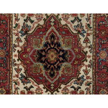 Load image into Gallery viewer, 2&#39;8&quot;x28&#39;1&quot; Eggnog White and Cherry Red, Antiqued Vegetable Dyes Fine Heriz Re-Creation With Large Tribal Medallions, Densely Woven, Hand Knotted, Plush and Soft Pile, Organic Wool, XL Runner, Oriental Rug FWR545562