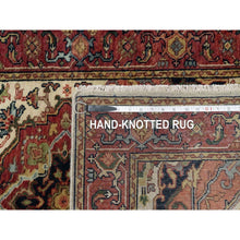 Load image into Gallery viewer, 2&#39;8&quot;x28&#39;1&quot; Eggnog White and Cherry Red, Antiqued Vegetable Dyes Fine Heriz Re-Creation With Large Tribal Medallions, Densely Woven, Hand Knotted, Plush and Soft Pile, Organic Wool, XL Runner, Oriental Rug FWR545562