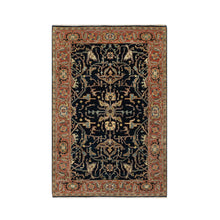 Load image into Gallery viewer, 4&#39;2&quot;x6&#39;3&quot; Oxford Blue, Antiqued Fine Heriz Re-Creation With All Over Vein Design, Hand Knotted Denser Weave, Vegetable Dyes Natural Wool, Oriental Rug FWR545580